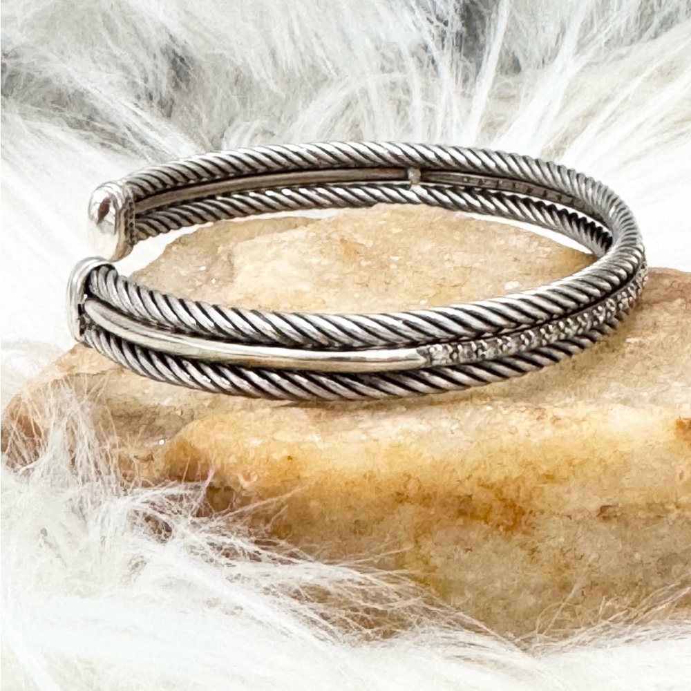 David Yurman .925 14K Gold Double Cable Diamond Cuff Bracelet $2,250 - Picture 3 of 9